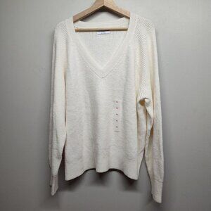 New Old Navy Knit Sweater Women Size XL Cream V-Neck Soft Casual Spring Preppy